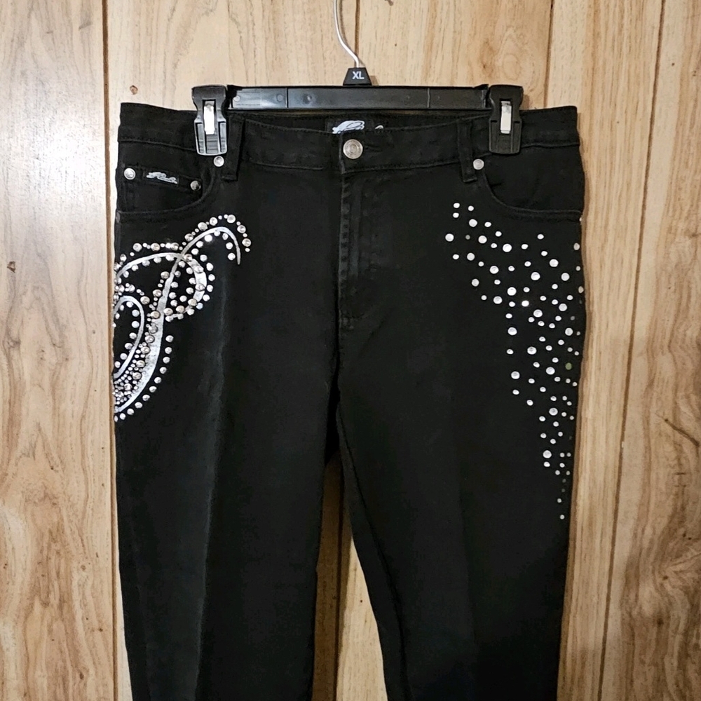 Platinum Plush Elegant Black Straight Leg Jeans with Embellishments 11 Juniors
